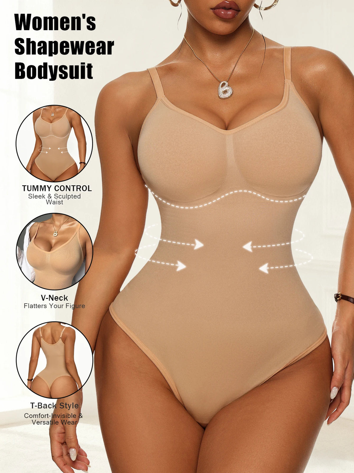 Women's Seamless Ribbed Bodysuit, Adjustable Strap Shapewear Tank Top,