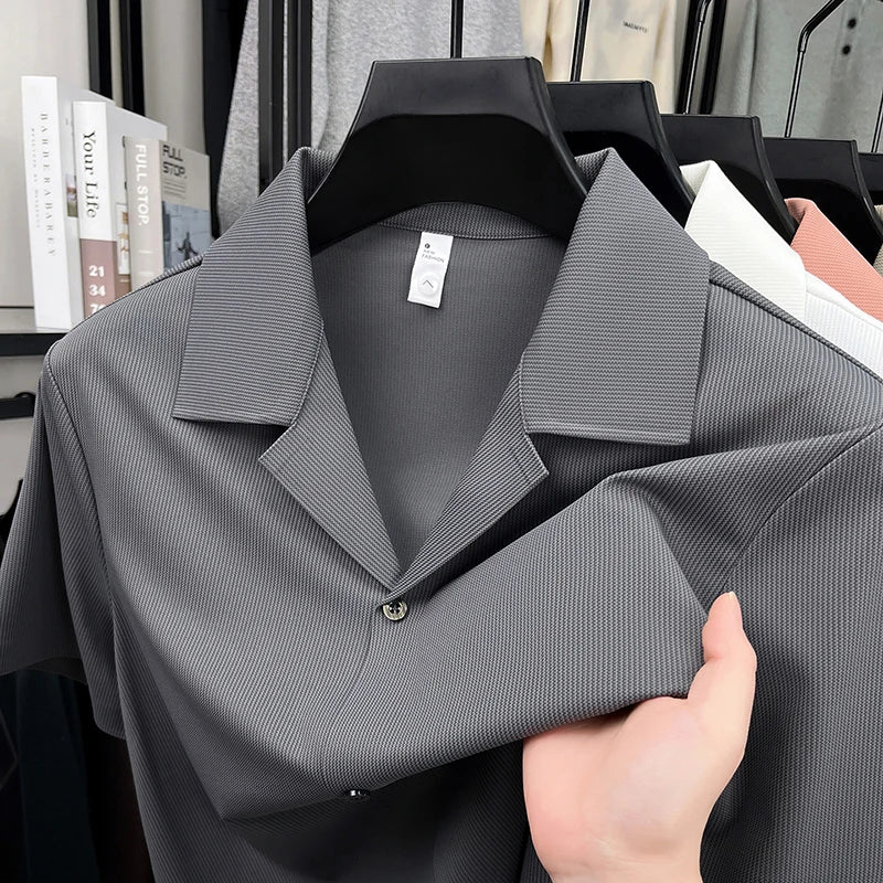 High quality ice silk short sleeve shirt men fashion luxury summer