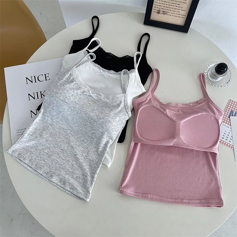 Cotton Strappy Tank Tops Sweet Sensually Innocent Look Bow Short Vest