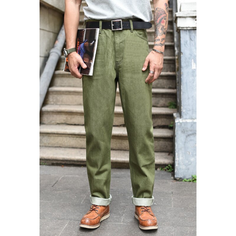 Saucezhan Denim Jeans Men | Sauce Zhan Jean Selvedge | Olive Green