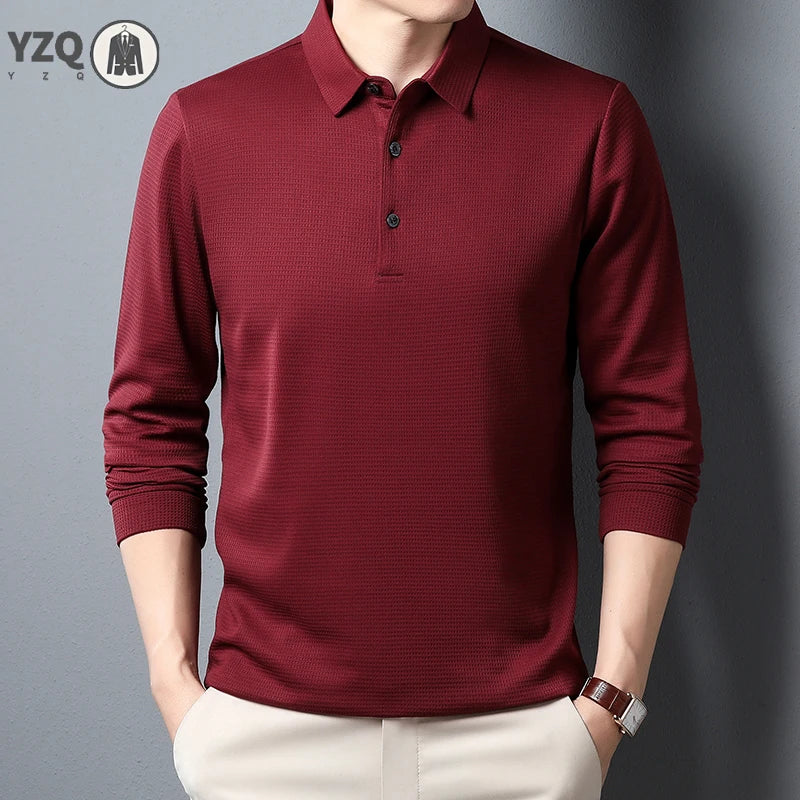 Men's Business Casual Polo Long Sleeve T-shirt Summer Comfortable