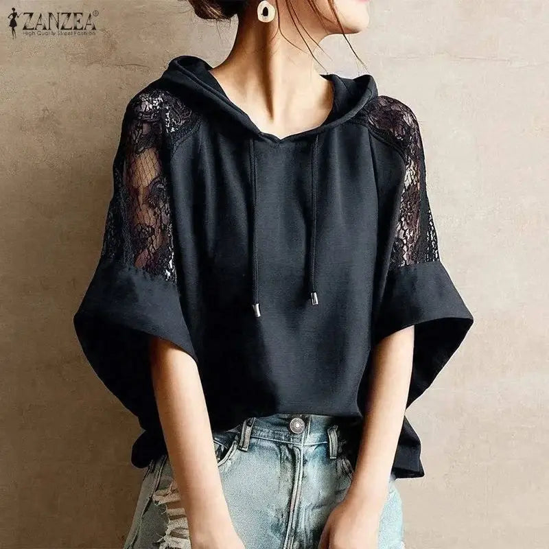 ZANZEA Women Blouse Lace Patchwork Tops Tunic 2026 Summer Half Sleeve