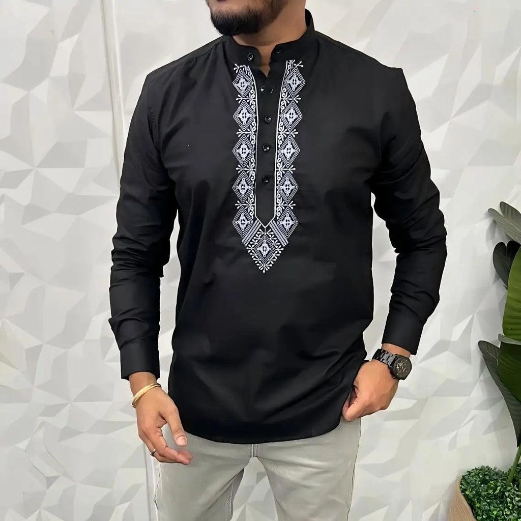 Mens Abaya Thobe Arabic National Style Henley Banded Plain Gown Shirts
