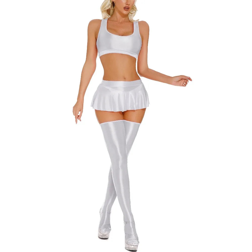 Womens Solid Color Smooth Clothing Sets Sexy Spicy Girl Nightclub