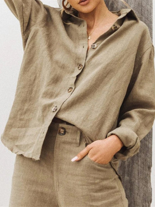 Women Vintage Harajuku Button Up Shirt Casual Long Sleeve Solid Cotton