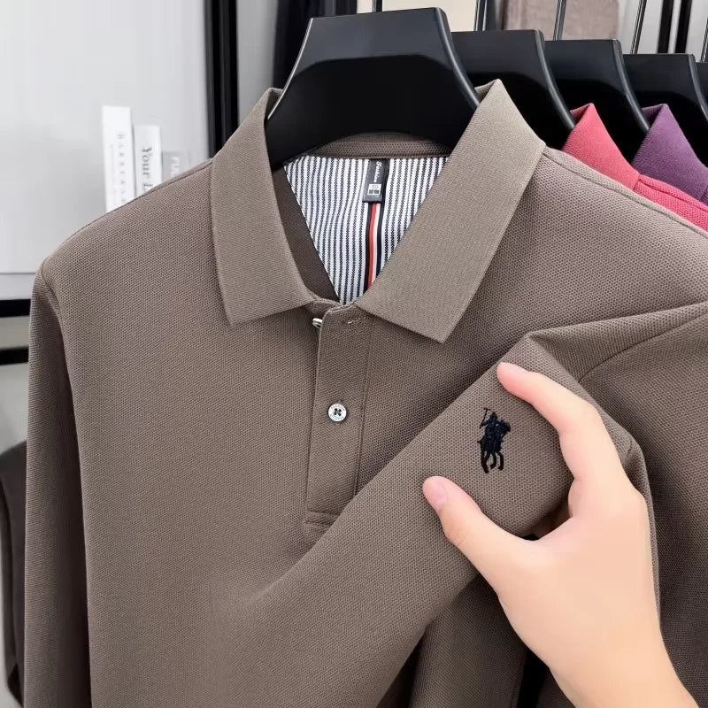 100% pure cotton luxury brand men's long sleeve polo shirt spring