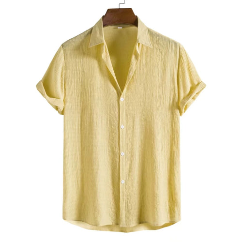100% Cotton Linen Shirt Men Summer Short Sleeve Male T-shirts