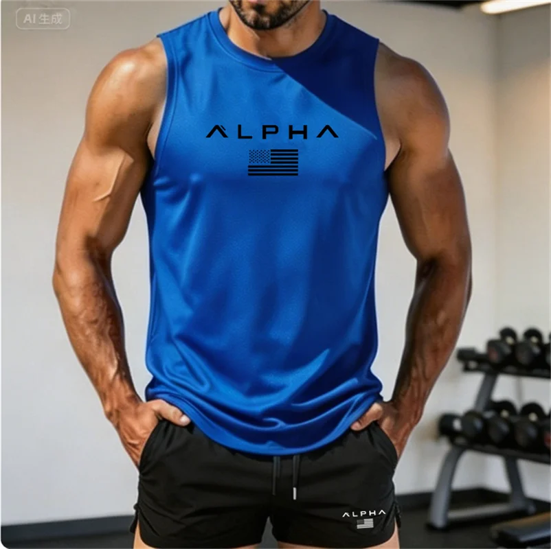 2026 Alpha Men's Printed Round-neck Fitness Vest Undershirt, Muscle