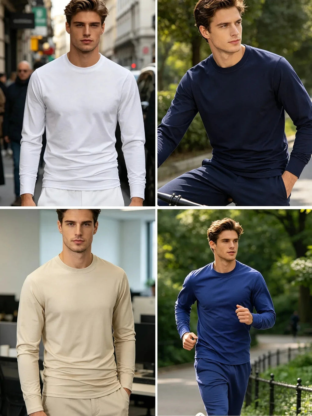 All Season Basic Long Sleeve T Shirts 2 Pack For Men Solid Tone