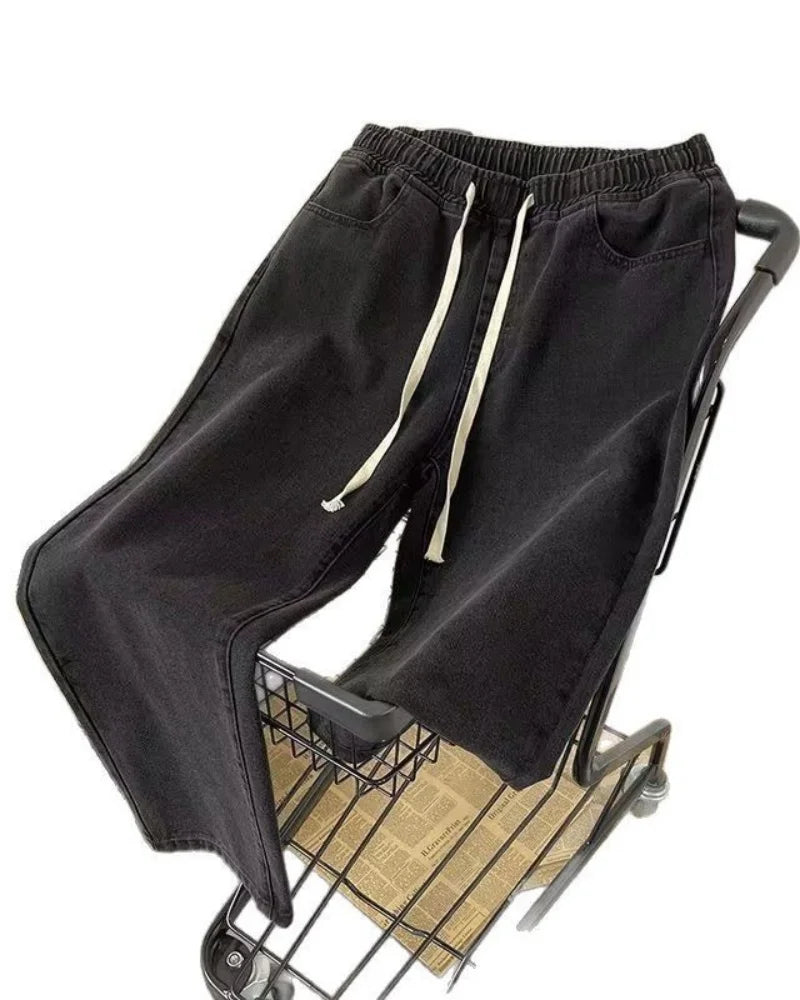 Men's Winter Loose Jeans Elastic Waist Wide Leg Y2K Denim Pants