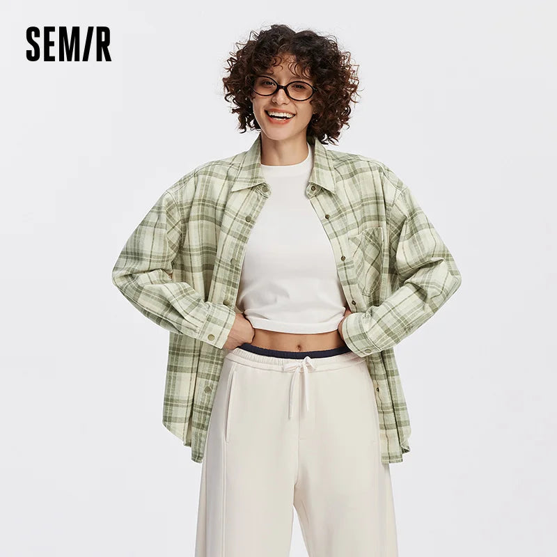 Semir Women Shirt Denim Long Sleeve Oversize Soft Loose Retro Street