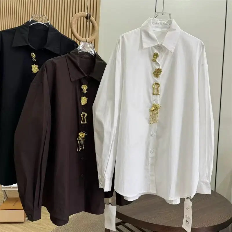 Luxury Brand Design Removable Sequins Cotton Blouses Shirts Women 2026