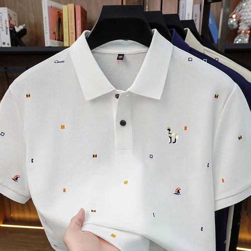 High Quality Man Summer Short-Sleeved Polo Shirt Lapel Button