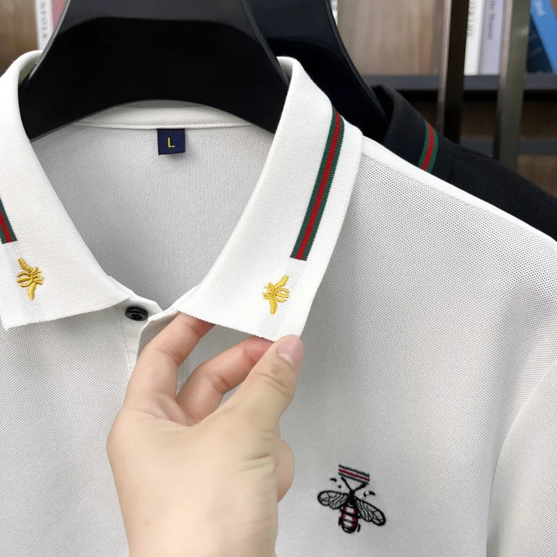High Quality Man Short-Sleeved Polo Shirt Lapel Button Embroidery
