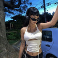 Y2K Sexy Backless Summer Crop Top Women Hollow Out 2025 White