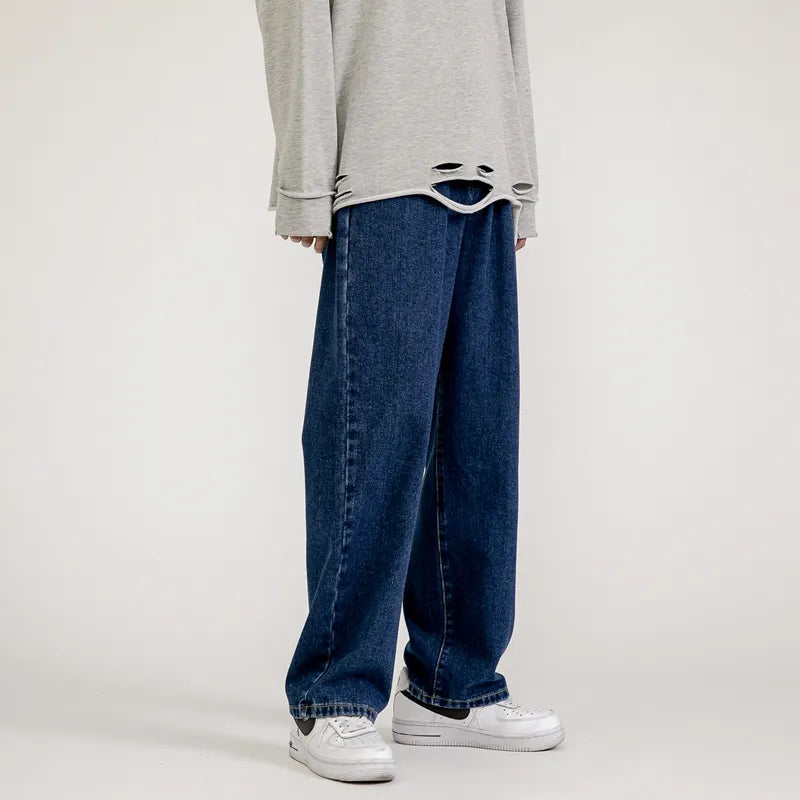Korean Fashion Men's Baggy Jeans Classic All-match Solid Color