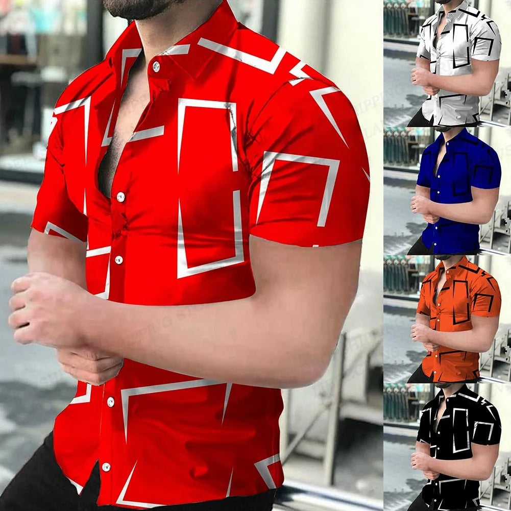 Geometric 3d Print Beach Shirts Short Sleeve Hawaiian Shirts Men's