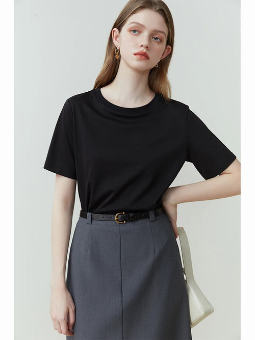 FSLE 100% Cotton Short-Sleeved T-Shirt Women'S Spring Summer New Round