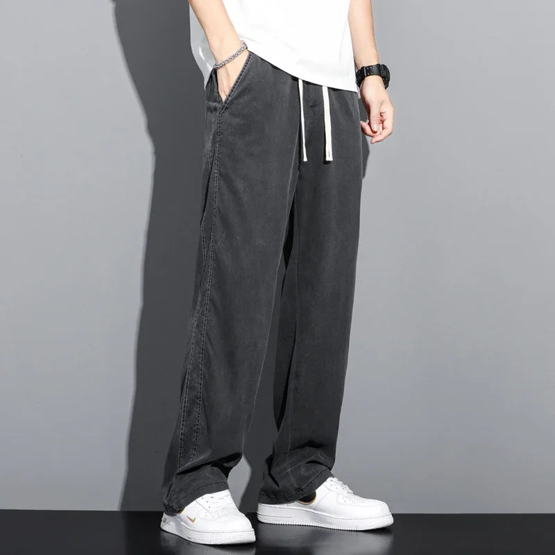 High Quality Summer Lyocell Fabric Men's Jeans Thin Straight Pants