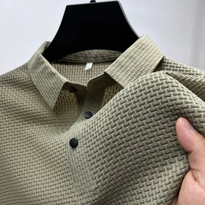 Summer New Men's Lop-up Hollow Short-sleeved Polo Shirt Ice Silk Brand