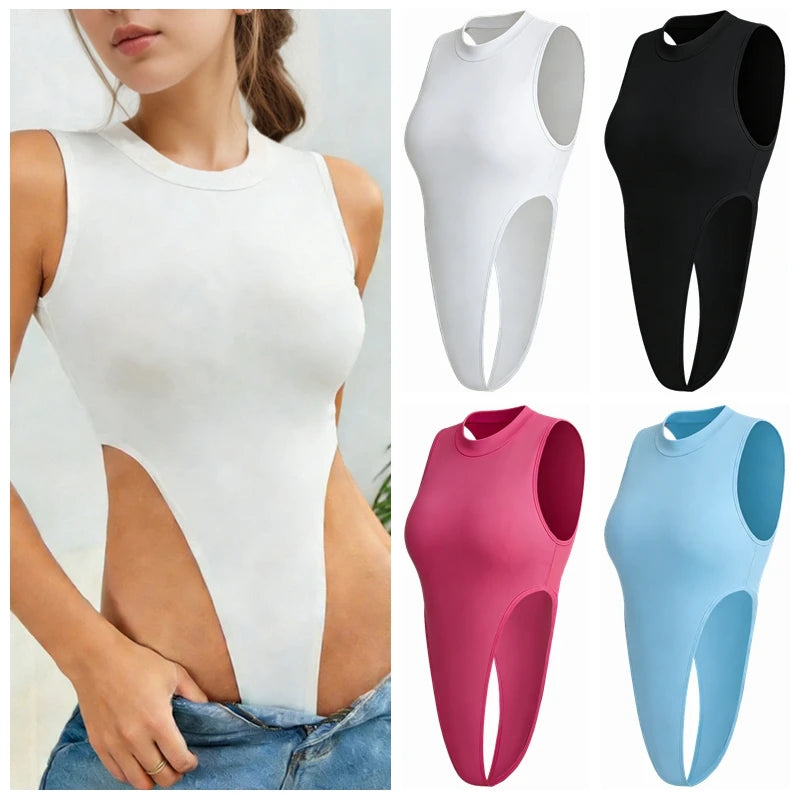 Womens Clothing Midriff Costume Bodysuit Sleeveless Slim Stretchy Tank