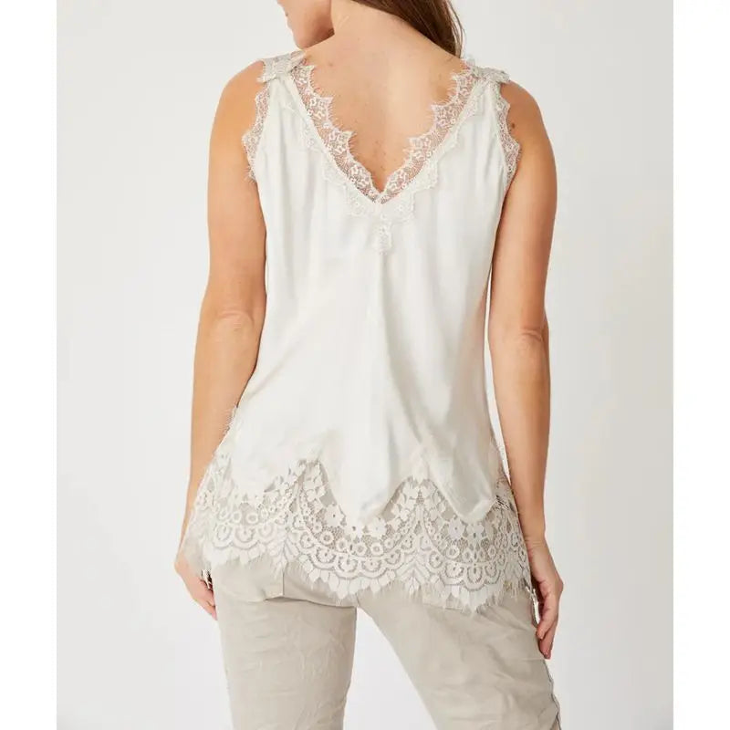 Women Y2k Satin Lace Trim Patchwork Camisole Silk Spaghetti Strap