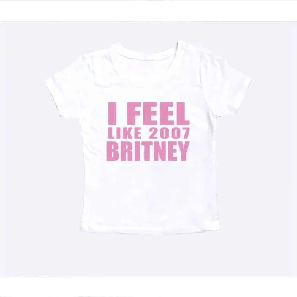 Y2K 2000s Vinage Crop Top Letter Print Casual Short Sleeve T-shirt