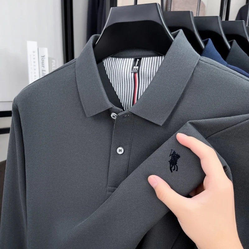 100% pure cotton luxury brand men's long sleeve polo shirt spring