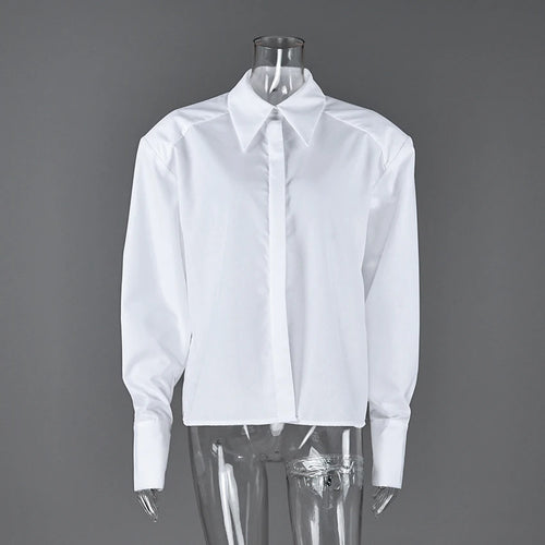 Linad Casual White Puff Sleeve Shirts Female Office Lady Blue