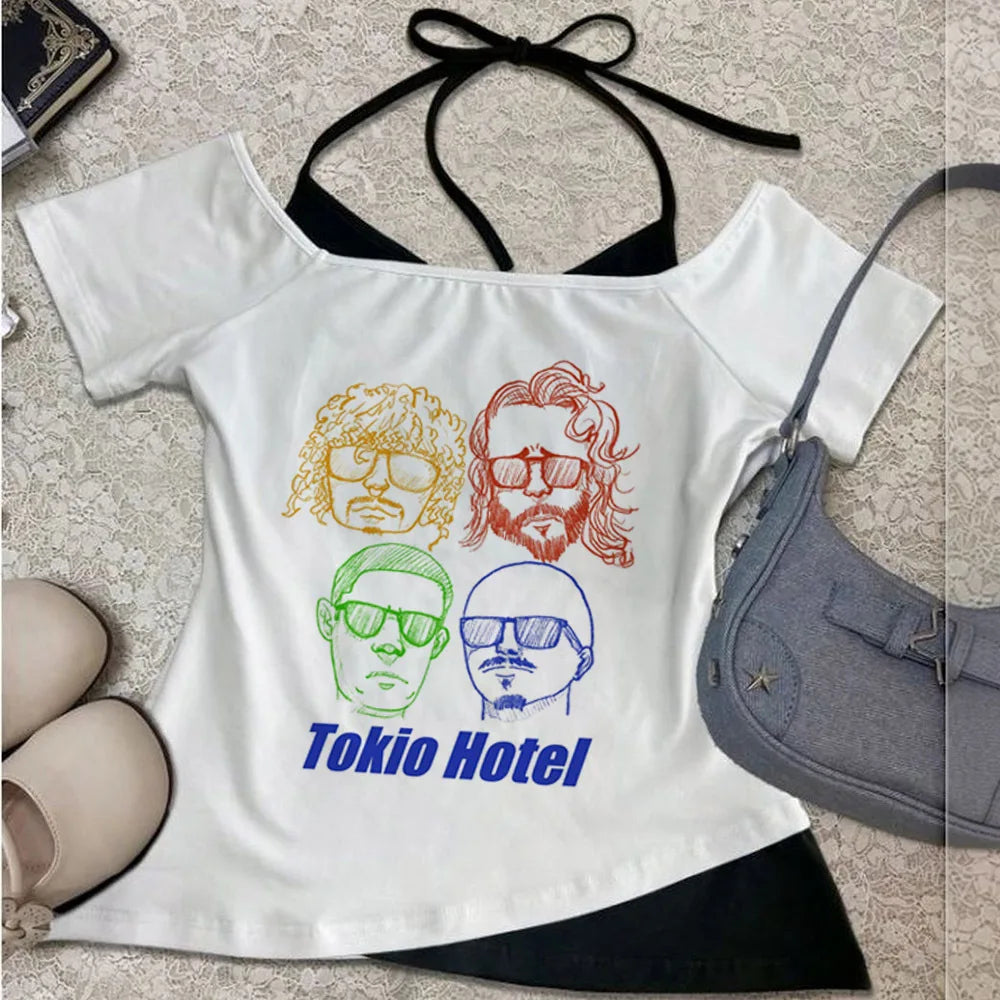 Tokio Hotel crop top shoujo graphic emo goth top tees kawaii emo