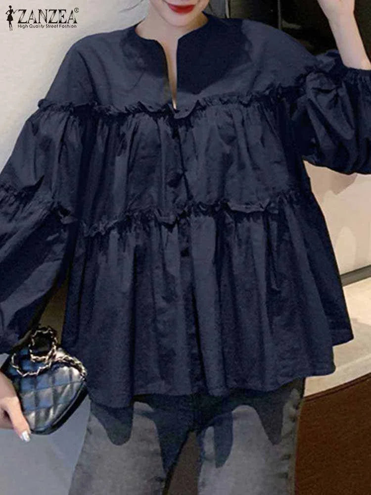 ZANZEA Fashion Women Long Puff Sleeve Blouse Autumn Spring Eelgant