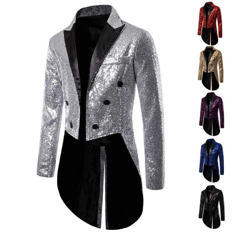 Men Shiny Sequin Glitter Embellished Blazer Jacket Men Nightclub Prom