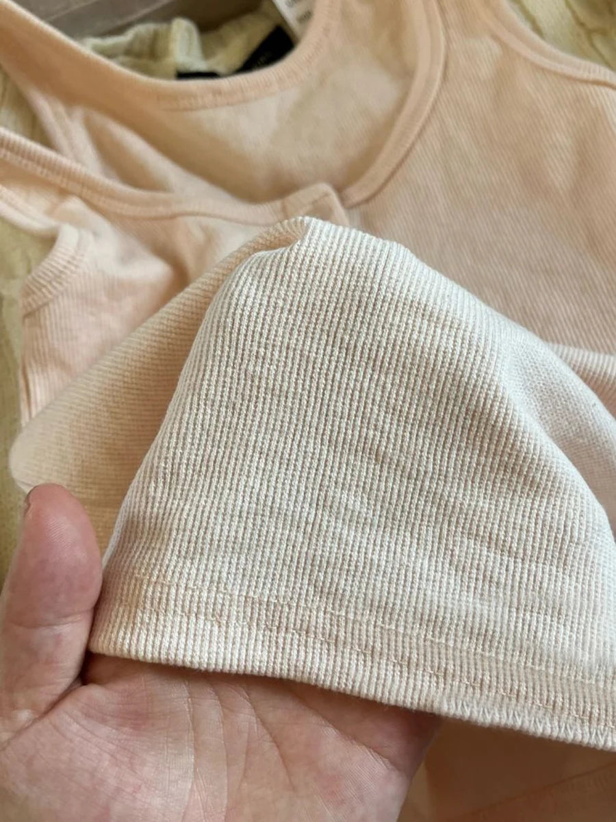 Sweet Pink Ribbed Basic Crop Top Women Summer Three Buttons Sleeveless
