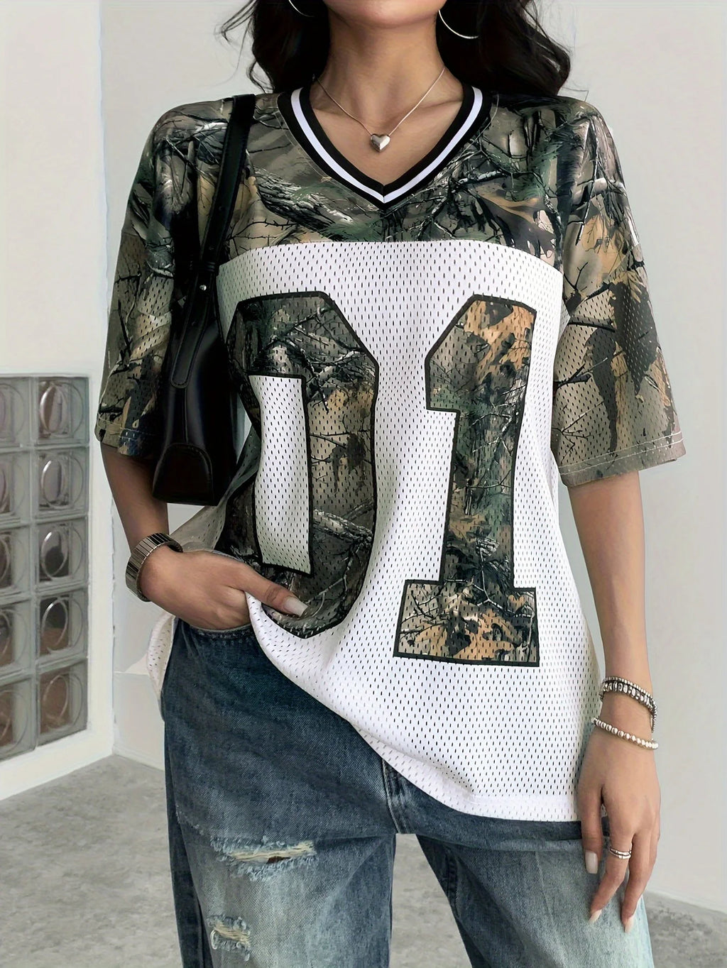 Summer Women's V-Neck Camouflage Letter Print Sport Quick-Drying