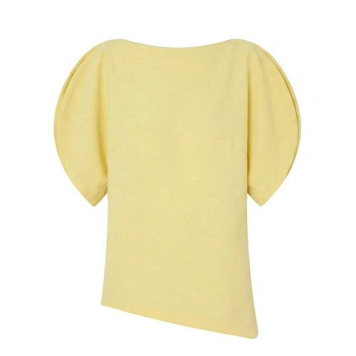 HH Women Casual Loose T-Shirts Asymmetrical Hem Blouse Short Puff