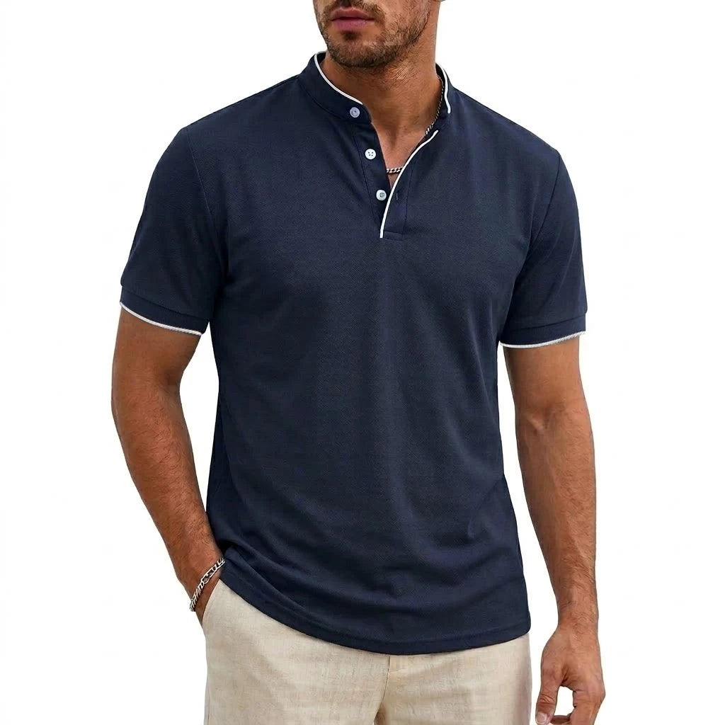 Men Short Sleeve Henley T-Shirt Summer Casual Solid Button-up Shirt V