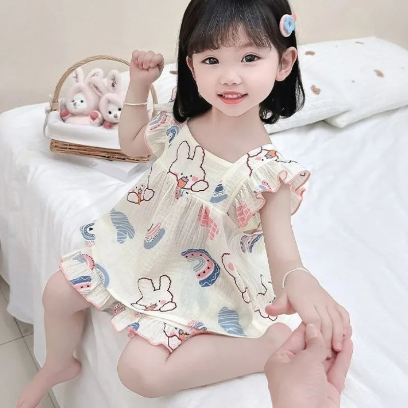 Summer Lightweight Cartoon Cherry Bear Pajamas Set Tank Top and Shorts