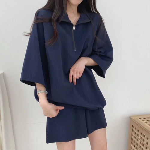 New in Summer Korean Chic Sports Leisure Polo Shirt Set Women's Loose