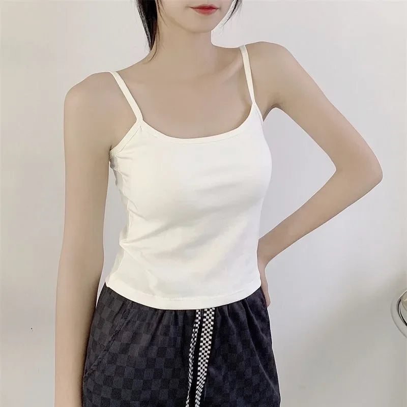Women's Solid Color Spaghetti Straps Sleeveless Slim Camisole with