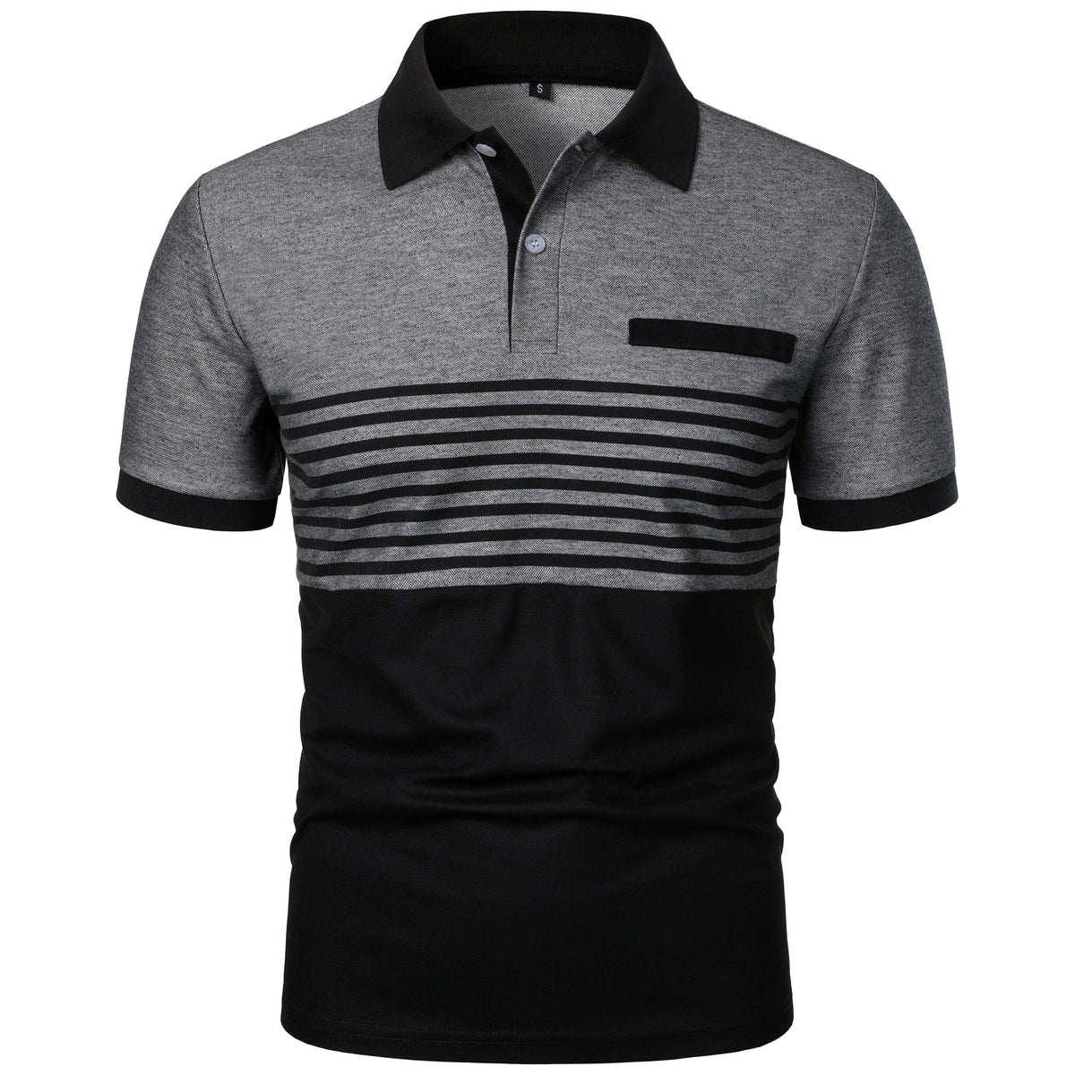 Men's color-matching striped short-sleeved lapel T-shirt casual top