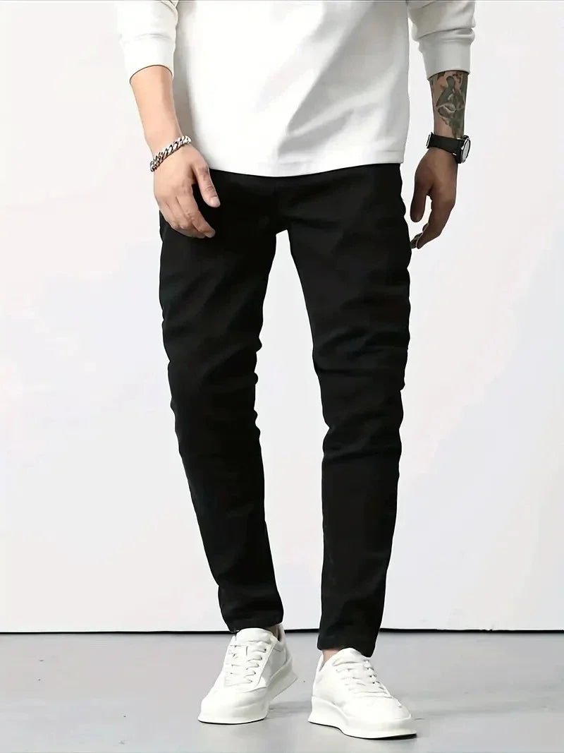 Men's New Slim Fit Stretch Cotton Jeans Ripped Casual Black Blue Denim