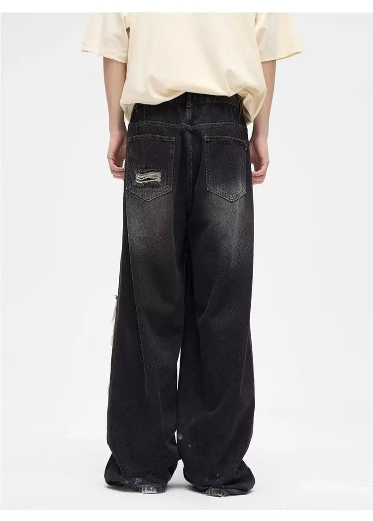 Y2K Man Jeans Korean retro hole repair jeans mens 2023 new American