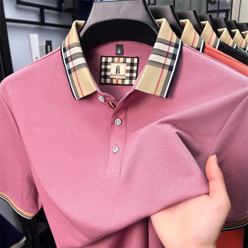 Luxury brand short sleeve polo shirt men's summer silk cotton