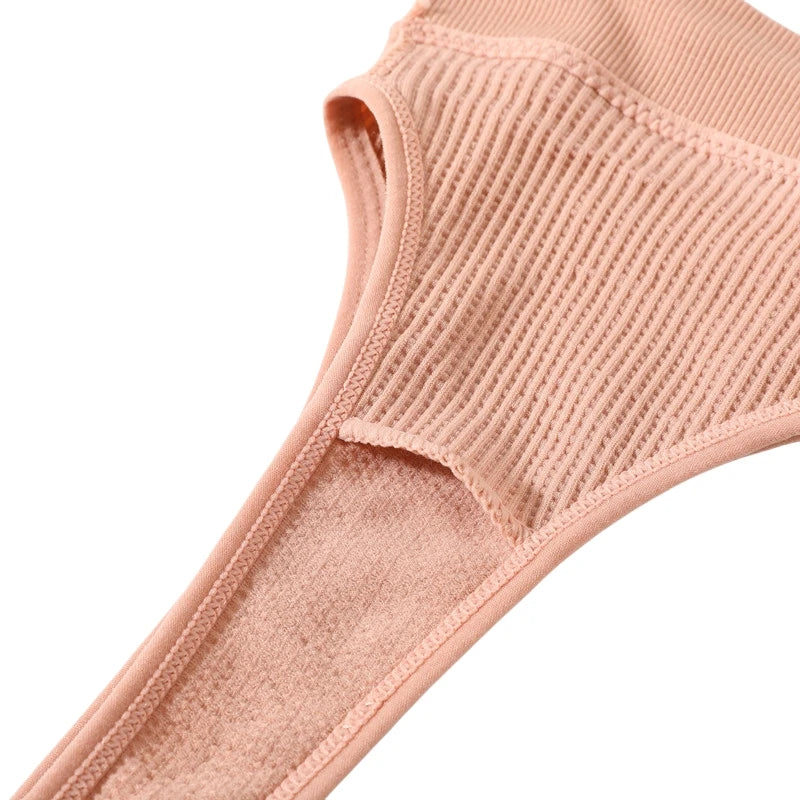 Women Seamless Bra Ribbed Sports Deep-U Shape Bralette Non-wire