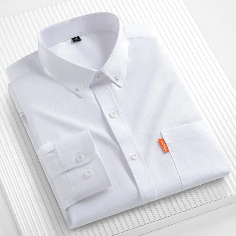 Oversized 5XL 100% Cotton Mens Dress Shirts Long Sleeve Casual Solid