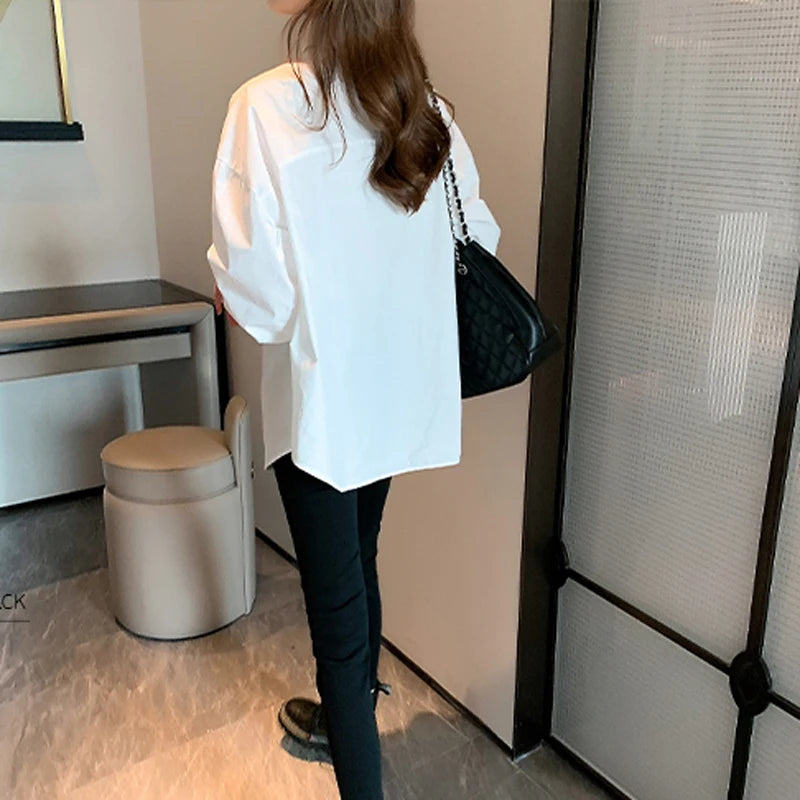 White Blouse Ladies' 2023 Autumn's new Korean-style Long-sleeved