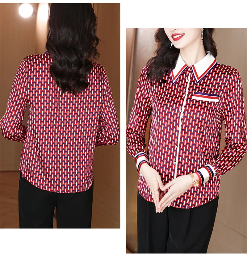 FANIECES S-4XL Ropa De Mujer Female Red Plaid Printed Blusas Shirt