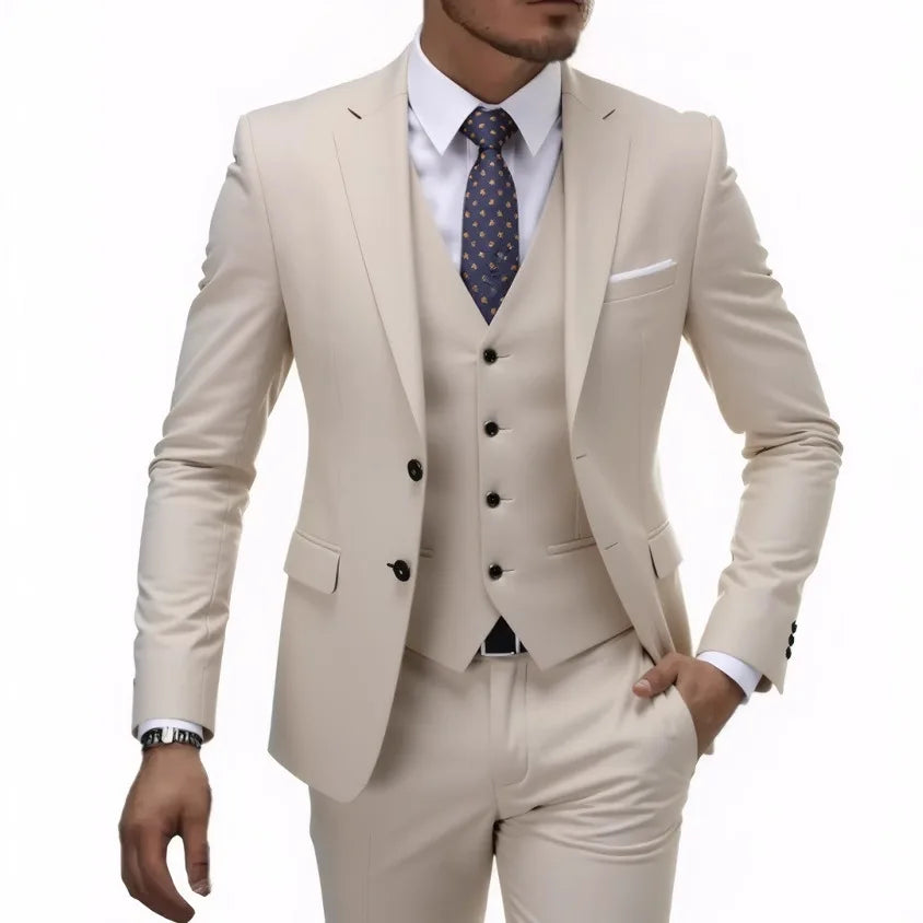 13 Color Basic Style Men's Casual Solid Color 3 Pieces Suits / Male