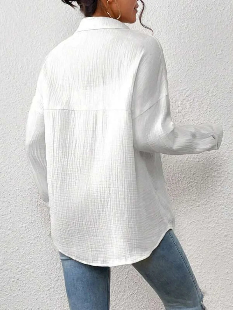 100% Cotton Gauze Muslin Women Shirts Casual Turn Down Collar Long