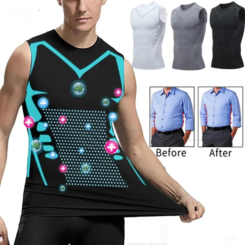 Men's Slimming Vest Ionic Compression Shirt Ice-Silk Cooling Body